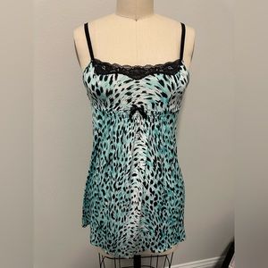 BETSEY JOHNSON Blue Leopard Print Chemise size Small
